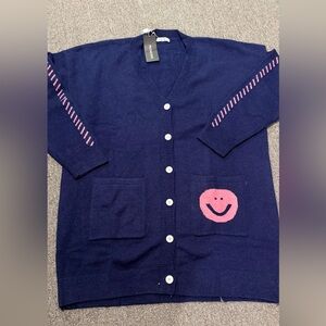 SHESHOW Navy Blue Smiley Face Cardigan Sweater
